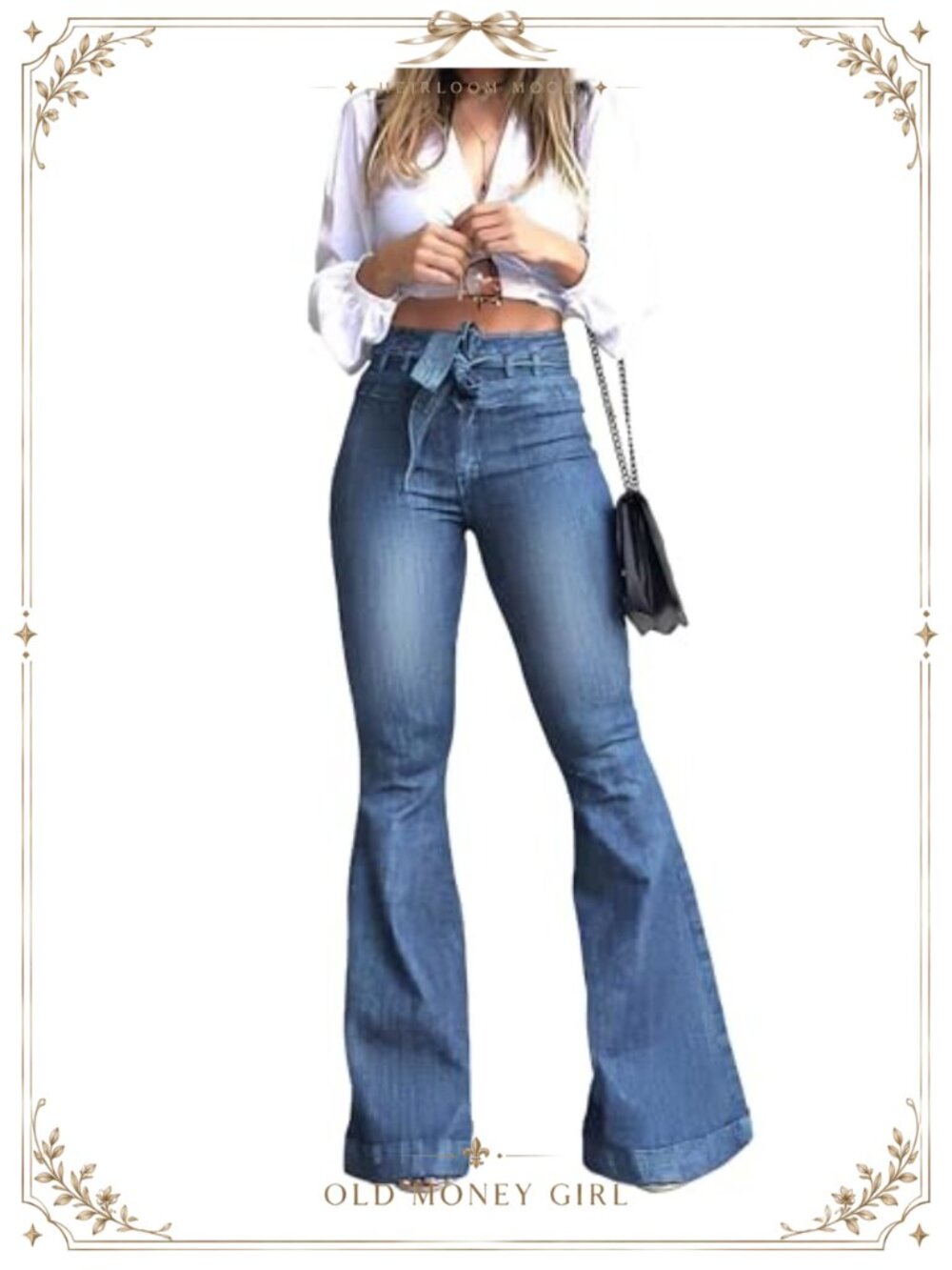 High Waisted Bell Bottom Flare Jeans Wide Leg Stretch Denim with Belt